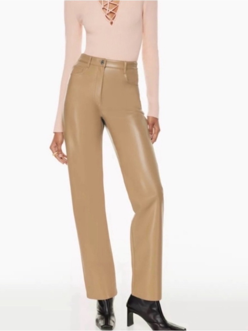 Wilfred Milena Faux Leather Pants Aritzia Minimalist Capsule Old Money Tan 10